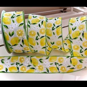 Farmhouse Lemon Wire, Lemons, Leaves & Daisys Premium Ribbon, 50 Feet Wired Edge